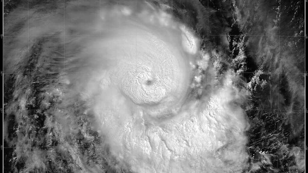Satellite image of a cyclone and its eye
